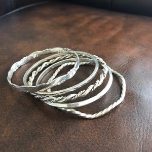 Set of 5 Sterling Silver Bangles